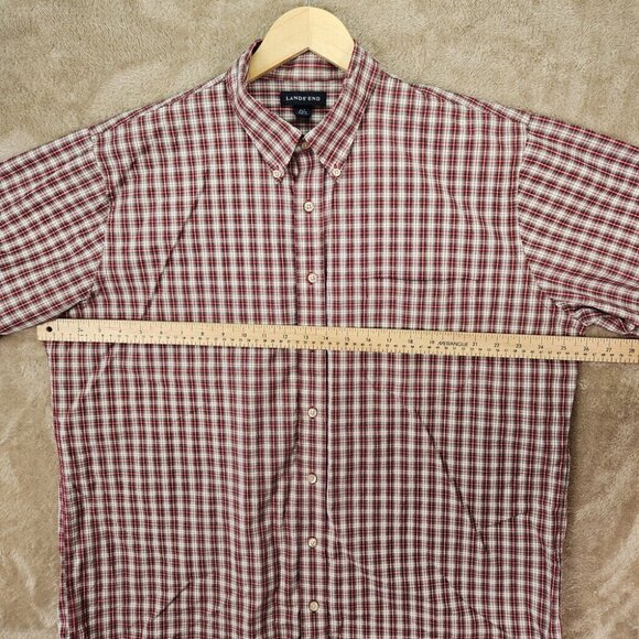 Lands' End Oxford Shirt Button-Down Red/White Plaid Men's Size XL/T 17 - 17.5 - Picture 4 of 10